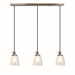 Pathson Industrial 3-Light Pendant Lighting Kitchen Island Hanging Lamps with Oval Clear Glass S ...