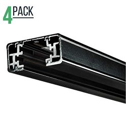 Track Lighting Section, 4ft H Track Rail, White Single Circuit 3-Wire Track Rail (Pack of 4) (Black)