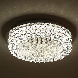 Horisun LED Ceiling Light Crystal Chandelier ETL Listed Dimmable Lighting Flush Mount with Moder ...