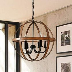 AICCOA Rustic Modern Farmhouse Chandelier Lighting Sphere Orb Ceiling Light Fixture Pendant Chan ...