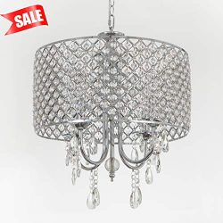 Lutriva Home Elegant Chrome Round Crystal Chandelier，Decorative Pendant Lighting Fixture，Beade ...