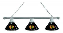 Chicago Blackhawks 3 Shade Billiard Light with Black Shades with Chrome Fixture