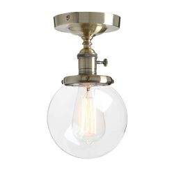 Pathson Industrial Semi-Flush Mount Ceiling Light, Vintage Style Pendant Lighting, Glass Shade H ...