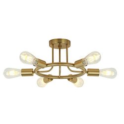 BONLICHT 6 Lights Semi Flush Mount Ceiling Light Brushed Brass Mid Century Modern Chandelier Lig ...