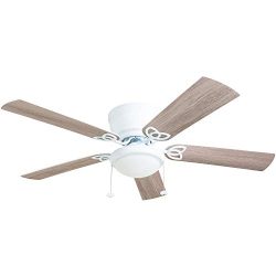 Prominence Home 50852-01 Benton Ceiling Fan Barnwood/White Blades, LED Globe Light Hugger/Low Pr ...