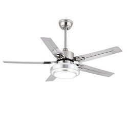 FXY Modern 52″ Ceiling Fan with Remote 3-Color LED Changing Lights 5 Stainless Blades Reve ...