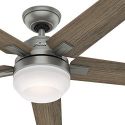 Hunter Fan 54 inch Contemporary Matte Silver Indoor Ceiling Fan with Light Kit and Remote Contro ...