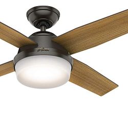 Hunter Fan 44 inch Contemporary Noble Bronze Indoor Ceiling Fan with LED Light Kit and Remote Co ...