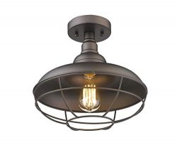 Emliviar Industrial Semi Flush Mounted Ceiling Light Fixture, 12″ Farmhouse Lighting Rusti ...