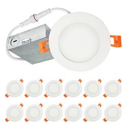 LUXTER (12 Pack) 4 inch Ultra-Thin Round LED Recessed Panel Light with Junction Box, Dimmable, I ...