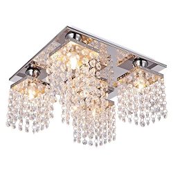 Lightess Crystal Chandelier 5 Lights Modern Flush Mount Ceiling Light Fixture