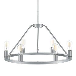 Sonoro 26 inch Round 6 Light Dining Room Industrial Chandelier | Silver Kitchen Island Light Fix ...