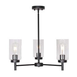 VINLUZ Contemporary Chandeliers Black 3 Lights with Clear Glass Shades Modern Industrial Pendant ...