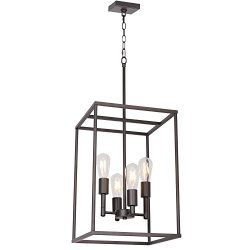 4 Light VINLUZ Oil-Rubbed Bronze Foyer Pendant Light Industrial Vintage Square Wide Cage Farmhou ...