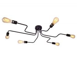 Industrial Ceiling Light Semi Flush Mount Light Fixture Modern Black Metal Chandelier with 6 Lig ...