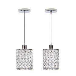 MonDaufie 2-Pack Modern Crystal & Metal Chrome Finish Bar Bedroom Hanging Pendant Lighting,P ...