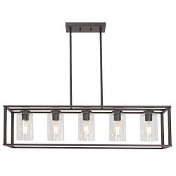 VINLUZ 5-Light Kitchen Island Chandeliers Oil Rubbed Bronze Modern Linear Pendant Lighting with  ...