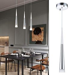 Modern Kitchen Island Pendant Lighting, Adjustable LED Cone Pendant Light with Silver Plating Ni ...