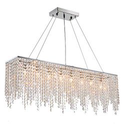 7PM Modern Linear Rectangular Island Dining Room Crystal Chandelier Lighting Fixture (Large L40& ...