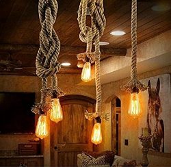 Borang 250cm 2 Head Vintage Thick Hemp Rope Industrial Ceiling Light Pendant E27 Base Lamp Cord( ...