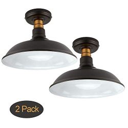 Set of 2 Vintage Semi Flush Mount Ceiling Light, Oil Rubbed Bronze/Antique Brass Finish,Industri ...