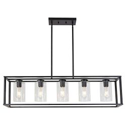 VINLUZ Contemporary Chandeliers Black 5 Light Modern Dining Room Lighting Fixtures Hanging, Kitc ...