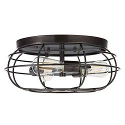 Cartaro 3 Light Industrial Vintage Cage Ceiling Light | Dark Bronze Flush Mount Light Fixture wi ...