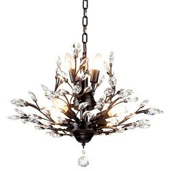 Ganeed Vintage Crystal Branch Chandeliers Black Ceiling Pendant Light Flush Mounted Fixture with ...