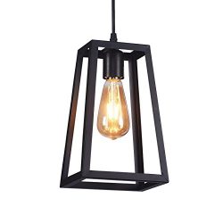 Wideskall 6″ Industrial Metal Iron Frame Square Lantern Mini Hanging Pendant Light 1-Bulb  ...