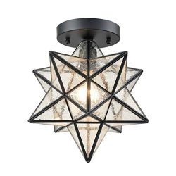 AXILAND Industrial Moravian Star Ceiling Light with Seeded Glass Shade 12 inch