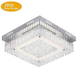 Crystal Close to Ceiling Light Fixtures Morden LED Flush Mount Lighting 14.2-Inch Dimmable Squar ...