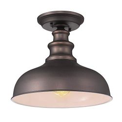 Zeyu Industrial Close to Ceiling Light Fixture, 1-Light Farmhouse Semi Flush Lighting for Hallwa ...