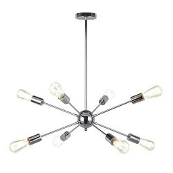 VINLUZ 8-Light Sputnik Chandelier Chrome Ceiling Light Industrial Pendant Lights Modern Chandeli ...