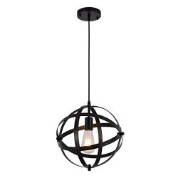 IslandseIndustrial Metal Pendant Light, Spherical Globe Hanging Light US Stock Black