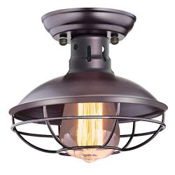 CHICLUX Industrial Vintage Ceiling Light Metal Cage Pendant Lighting Oil Rubbed Bronze Semi Flus ...