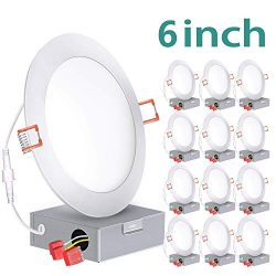 12 Pack 6 Inch Slim LED Recessed Lighting with Junction Box, 100W Eqv. ETL and Energy Star, 850  ...