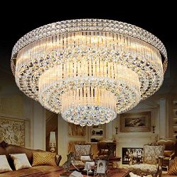 KALRI Modern K9 Crystal Chandelier Flush Mount LED Ceiling Light Fixture Pendant Lamp for Living ...