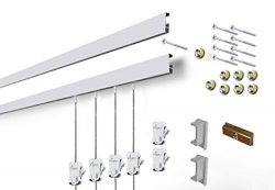 STAS Cliprail Complete Art Hanging Gallery System (4 Rails 12 Hooks and 8 Cables, Matte Silver)