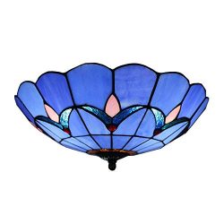 BAYCHEER HL404204 Tiffany Style Semi Flush Mount Light Glass Shade Flower Ceiling Fixture Ceilin ...