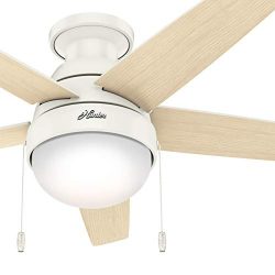 Hunter Fan 46 inch Low Profile Fresh White Indoor Ceiling Fan with Light Kit and Pull Chain (Ren ...