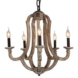 DOCHEER Cottage Vintage 5-Light Wood Metal Chandeliers Shabby Chic Chandelier Hanging Foyer Ligh ...