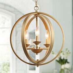 KSANA Gold Orb Chandelier, Modern Globe Chandelier, Dining Room Lighting Fixtures Hanging, 3 Lig ...