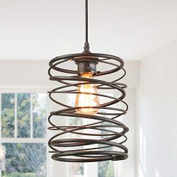 LNC Pendant Lighting for Kitchen Island，Rustic Farmhouse Rust Cage Hanging Lamp,Brown, A03291