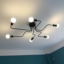 RUXUE Modern Ceiling Light 6 Heads Retro Metal Chandeliers Light Fixtures for Kitchen Bedroom (6 ...