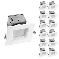 OSTWIN (12 Pack) 4 inch IC Rated Square LED Ceiling Recessed Downlight Kit With Junction box, Ba ...