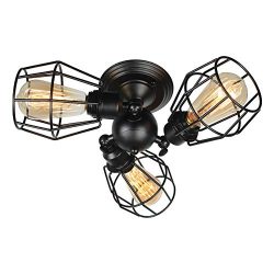 Baiwaiz Black Semi Flush Mount Ceiling Light, Industrial Metal Wire Cage Ceiling Lighting Adjust ...