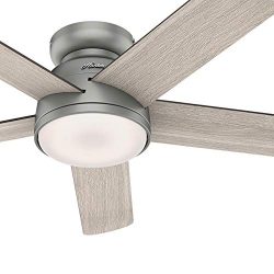 Hunter Fan 54 inch Low Profile Matte Silver Indoor Ceiling Fan with Light Kit and Remote Control ...