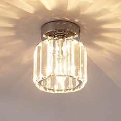 Jaycomey Mini Flush Mount Ceiling Lamp,Crystal Close to Ceiling Light,1-Light Round Chrome Penda ...