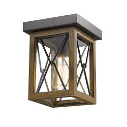 Emliviar 1-Light Farmhouse Ceiling Light Fixture, Square Flush Mount Ceiling Light, Wood Grain a ...