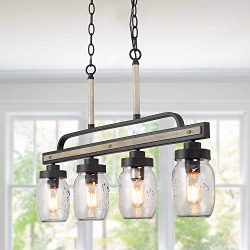 LOG BARN Rustic Mason Jar Pendant Lighting for Kitchen, 4 Lights Farmhouse Chandelier in Distres ...